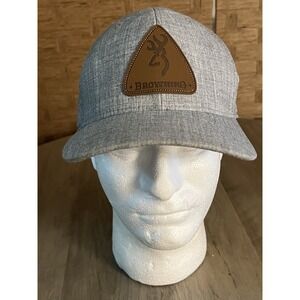 Browning Heather Gray SnapBack Hat Cap Leather Logo OSFM‎